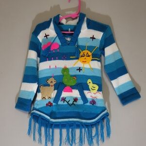 Peruvian Hand Knit colorful blue and white Hooded